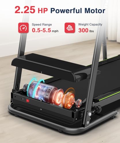 Foldable Walking Treadmill with Long Handrail, LCD Display, 300 lbs Capacity J538810