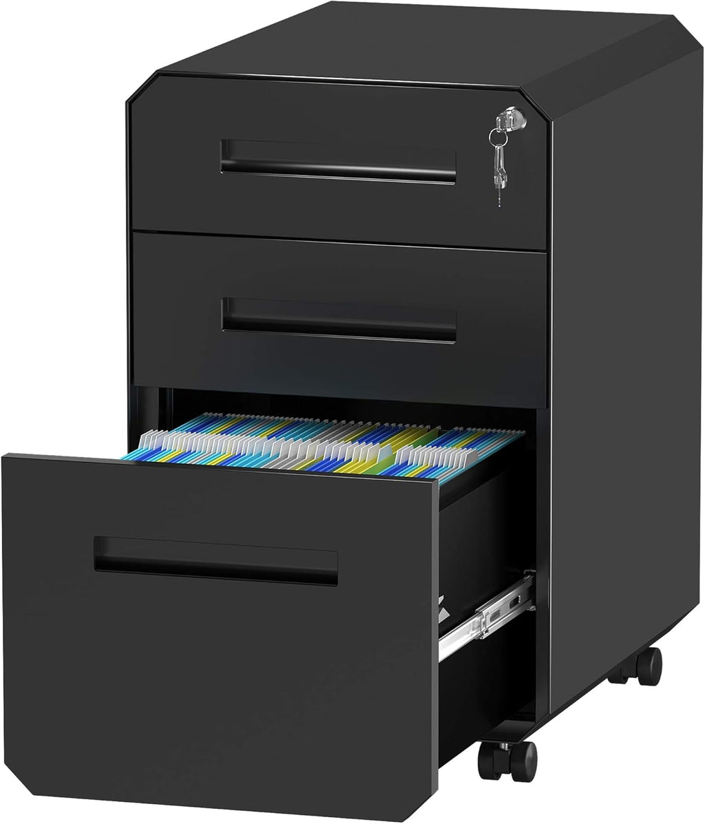 White 3-Drawer Metal Filing Cabinet with Lock W115469