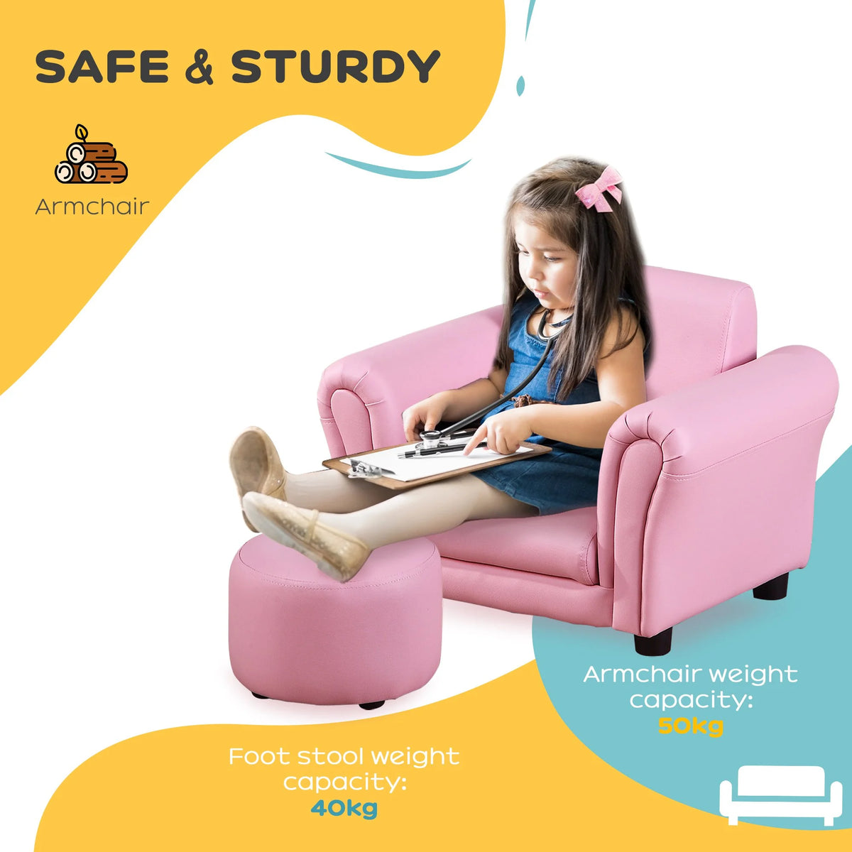 Pink Kids Sofa Chair with Ottoman P746100
