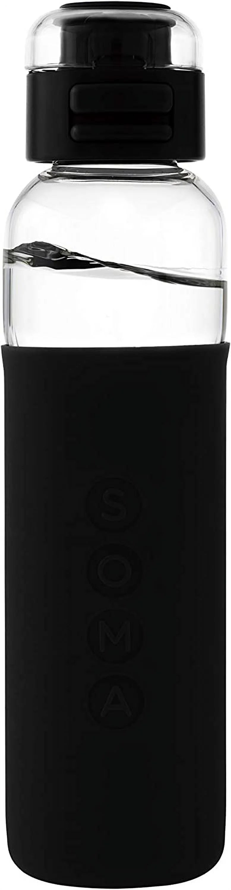 Black Glass Sport Water Bottle with Silicone Sleeve and Flip Top Lid P27352