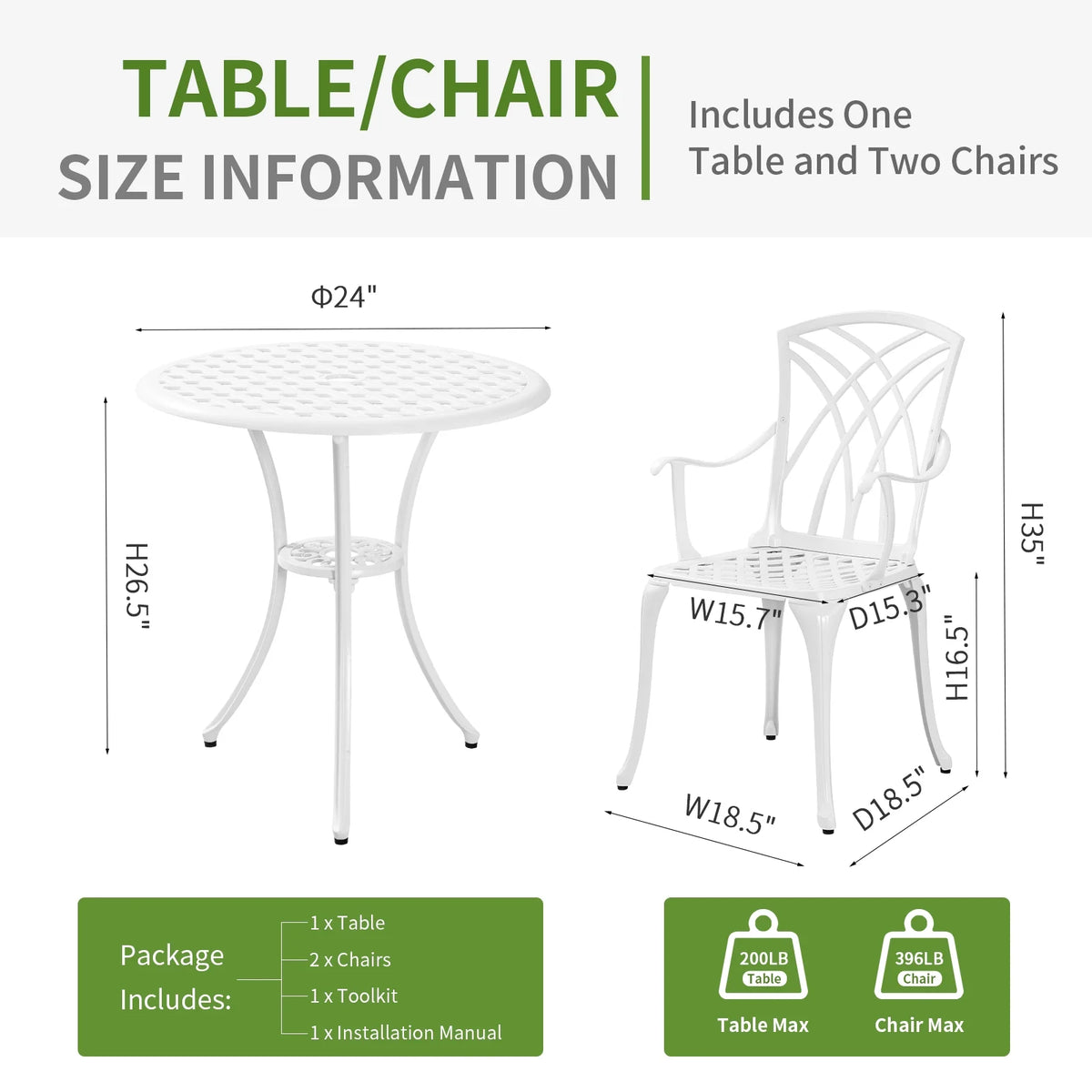White Bistro Set with Umbrella Hole Cast Aluminum L49383