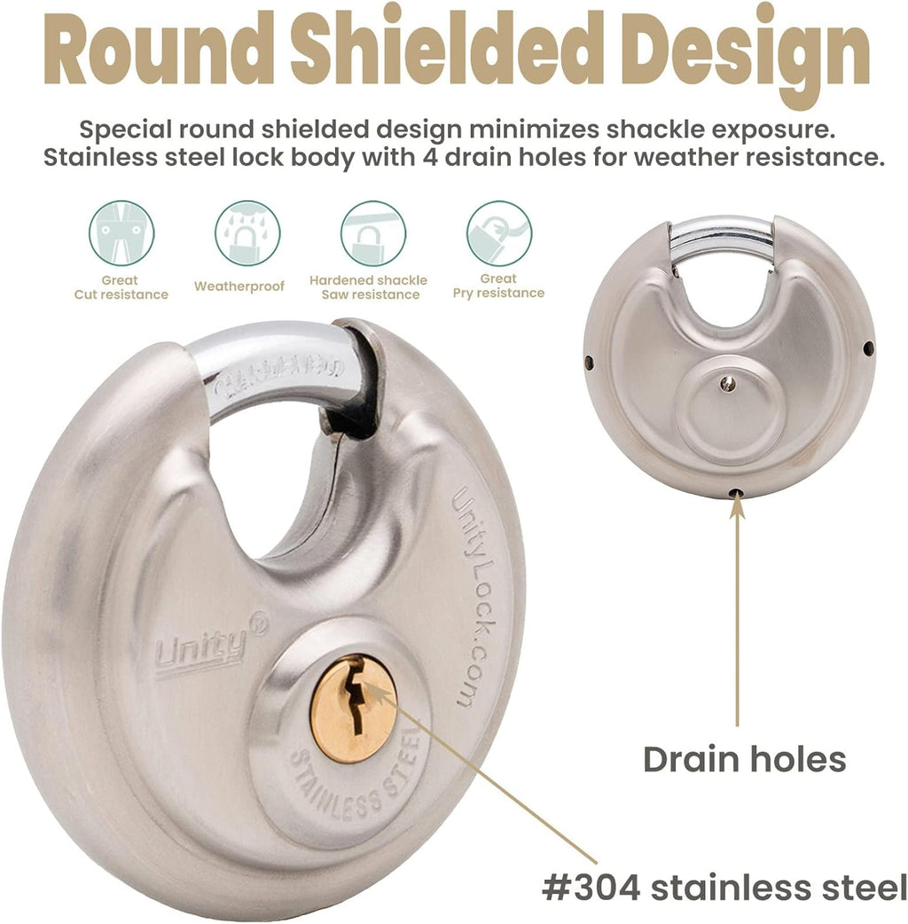 Stainless Steel Disc Padlock, Same Key Open, 2-3/4" (70mm), 12 B753