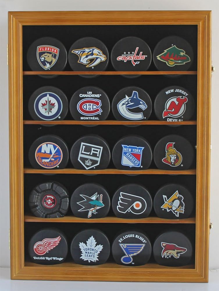 Hockey Puck Display Case Shadow Box Wall Cabinet with UV Protection Door Y962945