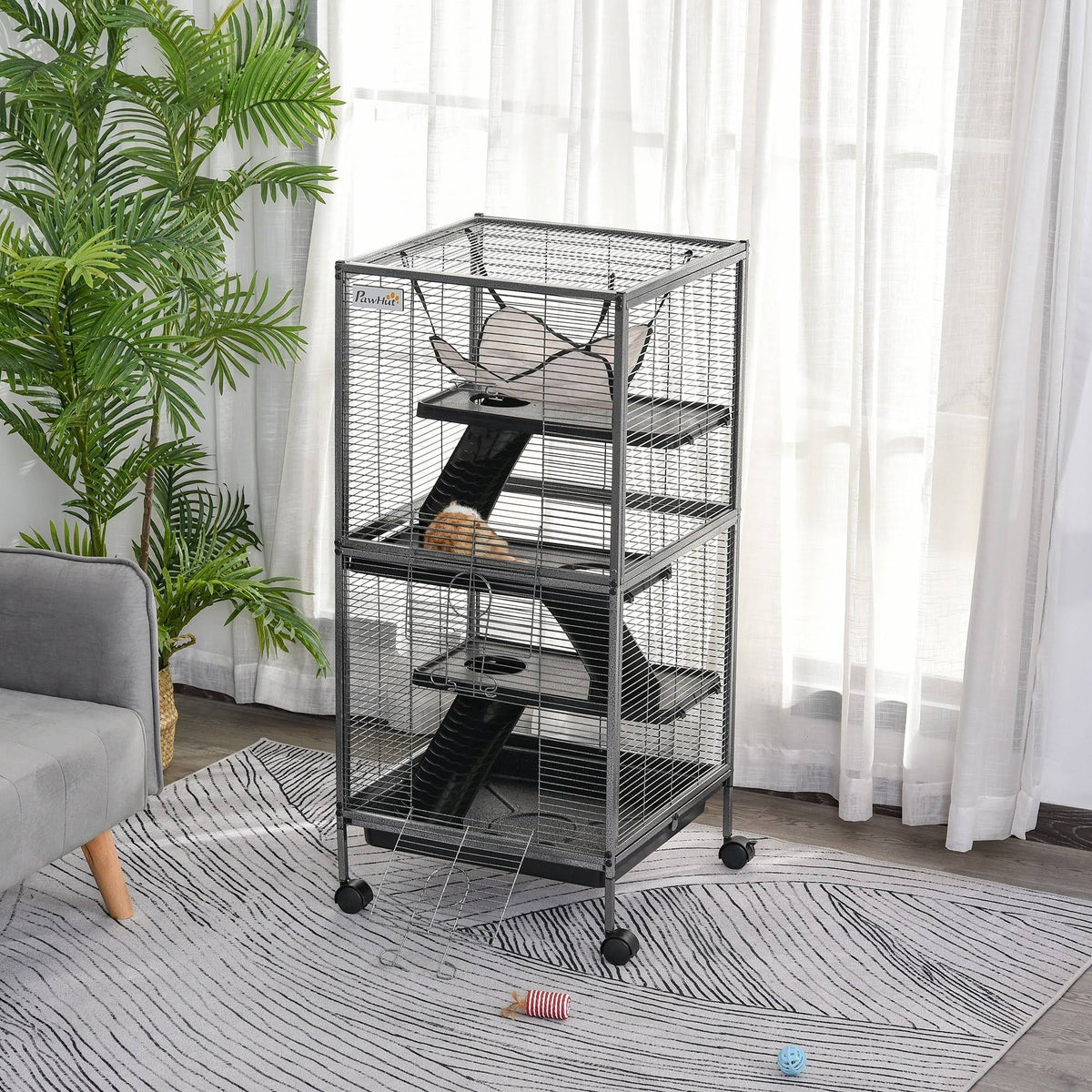 Rolling Small Animal Cage with 4 Platforms and Removable Tray Silver Grey G28123