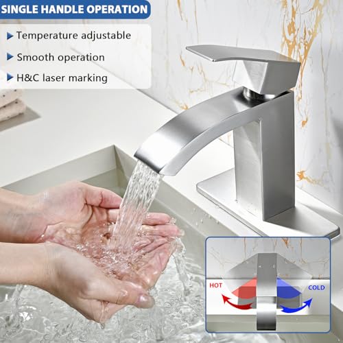 Black Tall Waterfall Single Handle 1 Hole Bathroom Faucet with Pop Up Drain and Hoses Z449