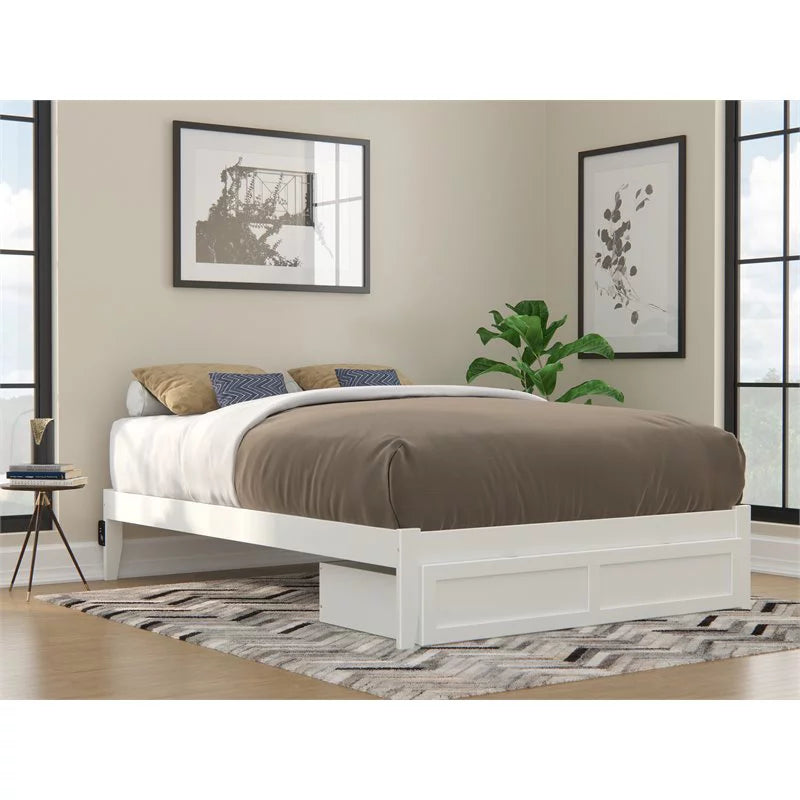 White Solid Wood Queen Bed with Foot Drawer G732467