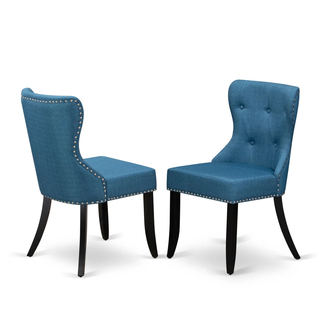 Mid Century Dining Chairs with Blue Linen Fabric Seat J996395