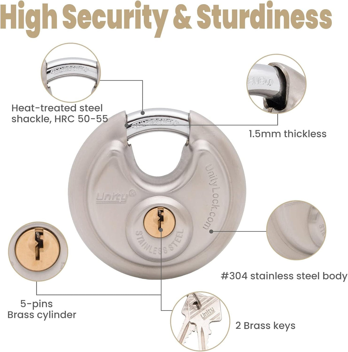 Stainless Steel Disc Padlock, Same Key Open, 2-3/4" (70mm), 12 B753