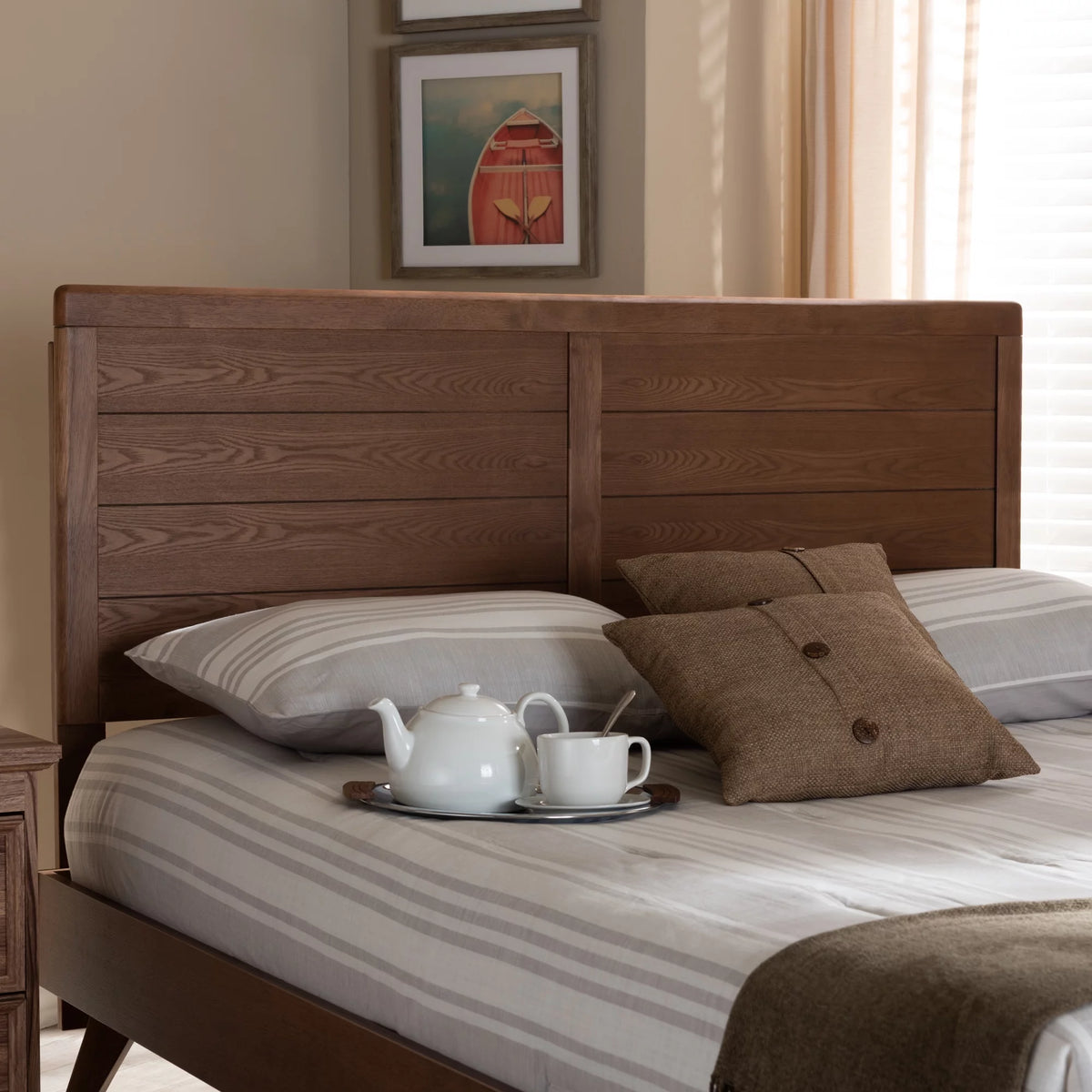 Walnut Brown Finished Wood Full Size Headboard U64567