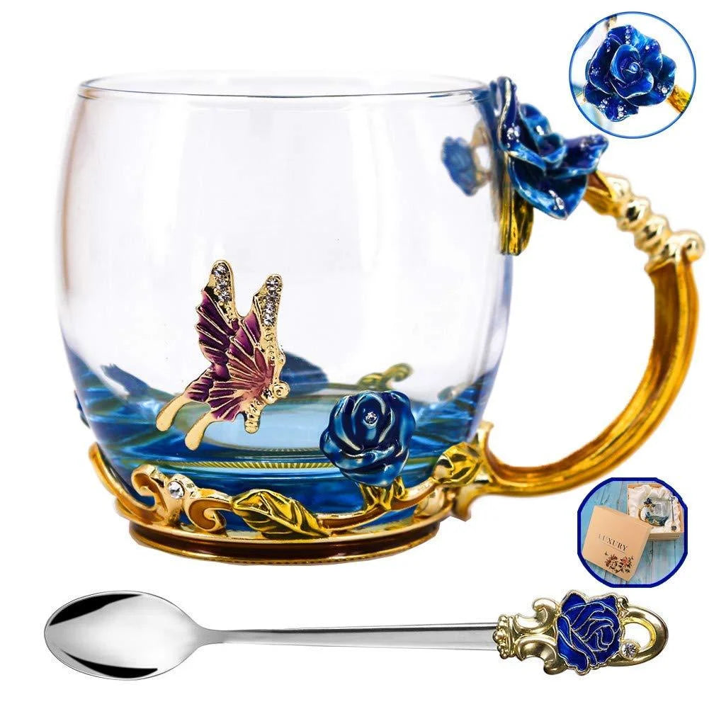 Lead-free Glass Coffee Mugs Tea Cup with Steel Spoon Z213