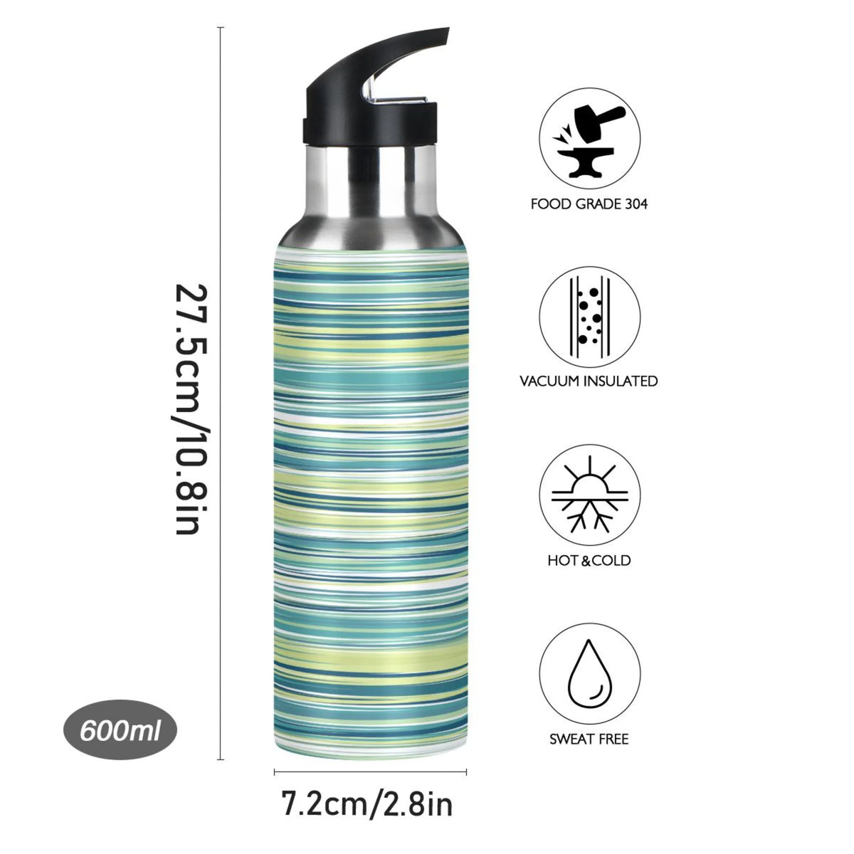 Green Stainless Steel Water Bottle with Straw Lid 20 OZ P3351