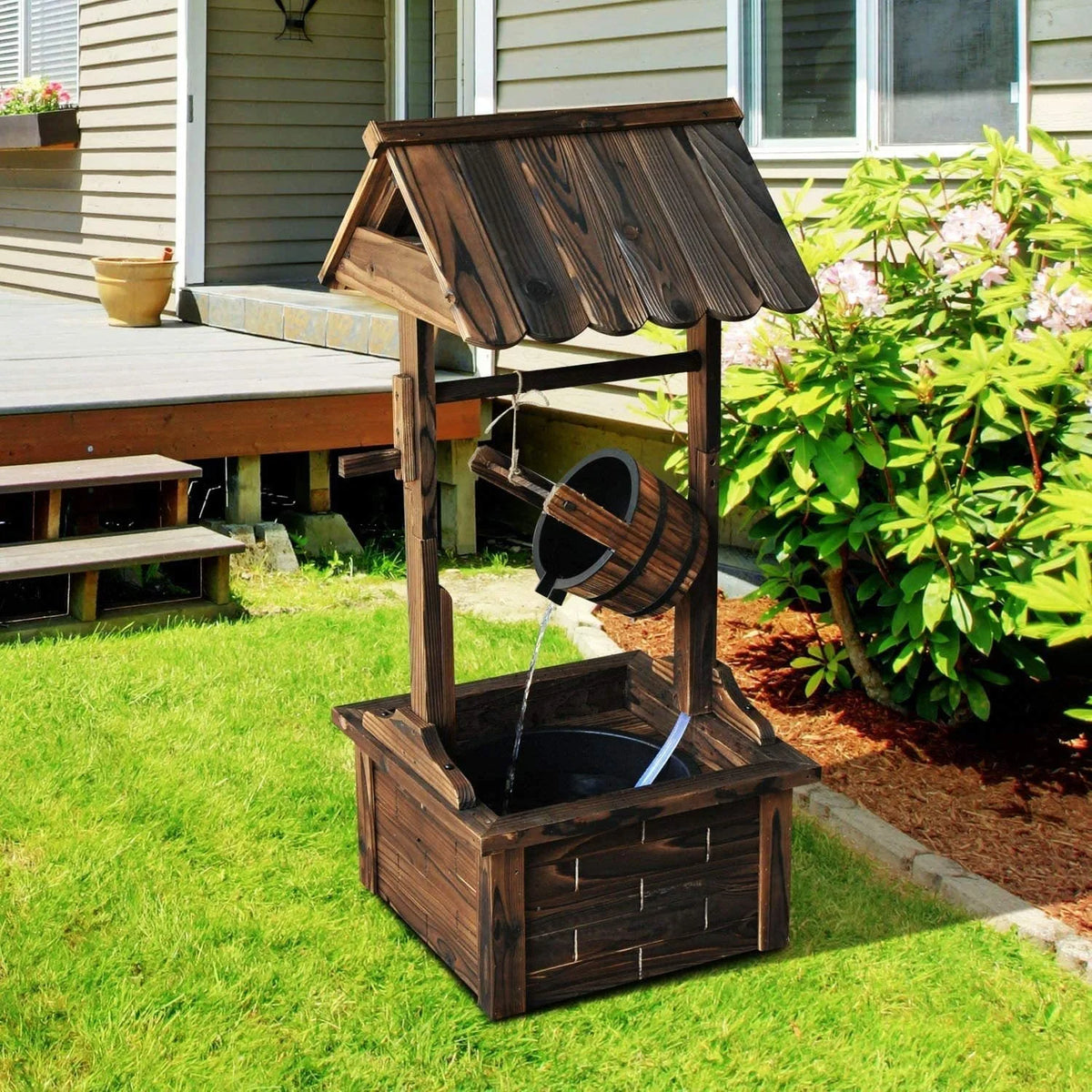 Wood Patio Outdoor Fountain with Adjustable Flow Submersible Electric Pump J43625