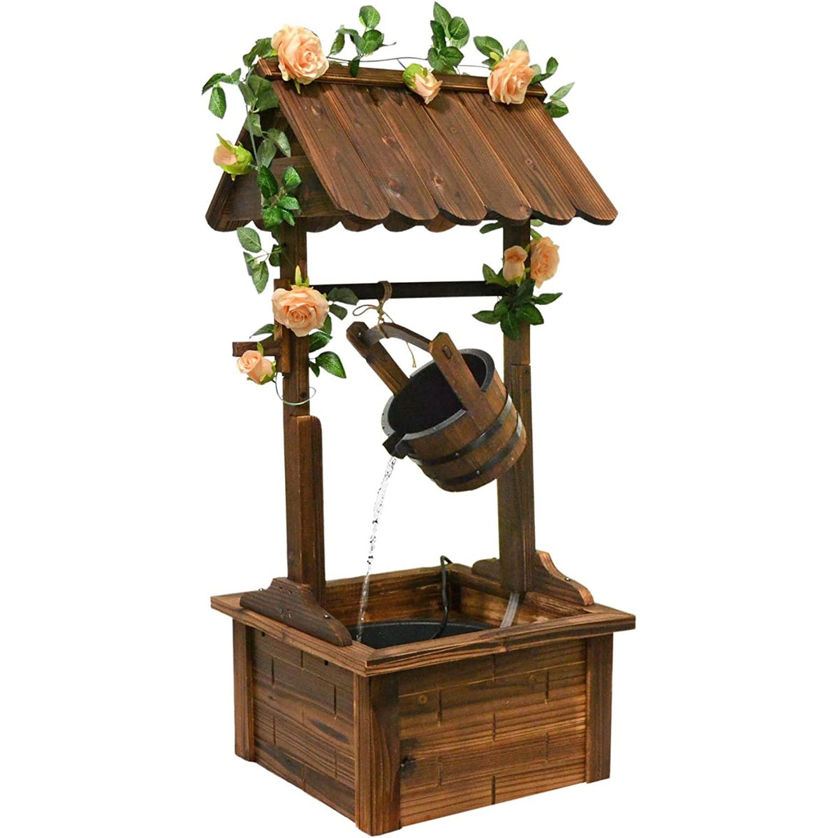 Wood Patio Outdoor Fountain with Adjustable Flow Submersible Electric Pump J43625