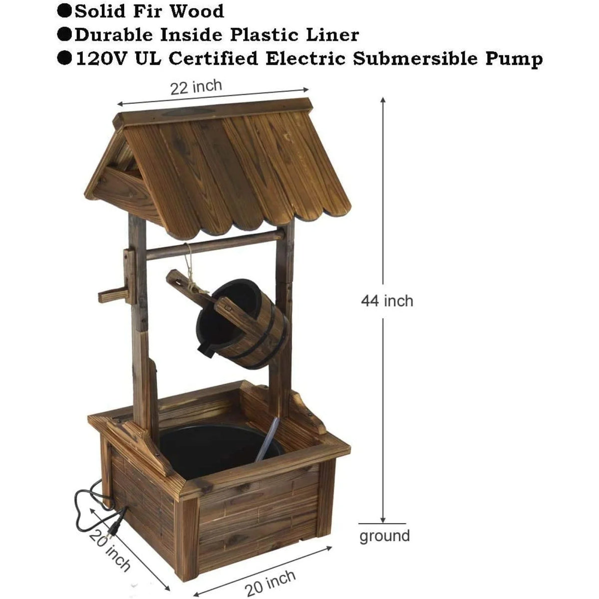 Wood Patio Outdoor Fountain with Adjustable Flow Submersible Electric Pump J43625