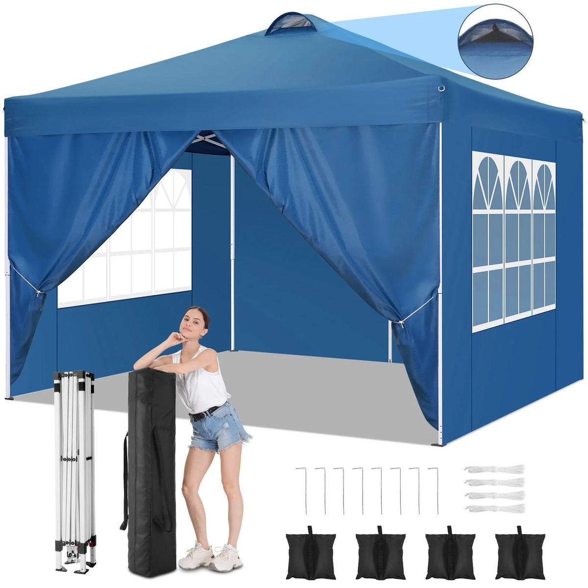 10'x10' Pop Up Canopy with Sidewalls and Sandbags I9107