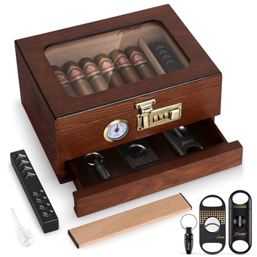 Cedar Wood Glass Top Cigar Humidor with Hygrometer Q886225